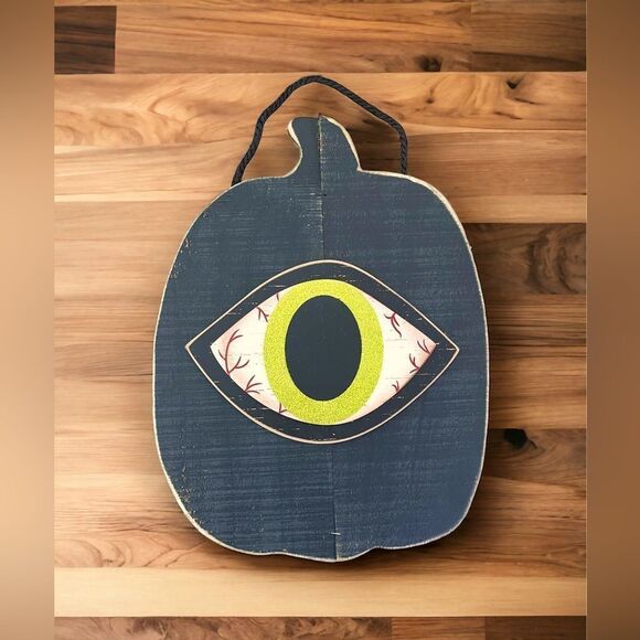 Halloween Scary Eyeball Wall Hanging Wooden Sign Green Monster Eyes Bundle - Picture 1 of 2
